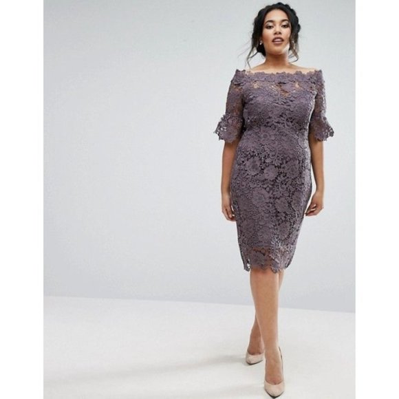 NWT Paper Dolls bardot crochet dress with fluted sleeves - Picture 3 of 14